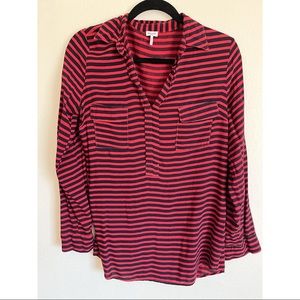 Splendid Red & Navy Striped Collared Shirt Small